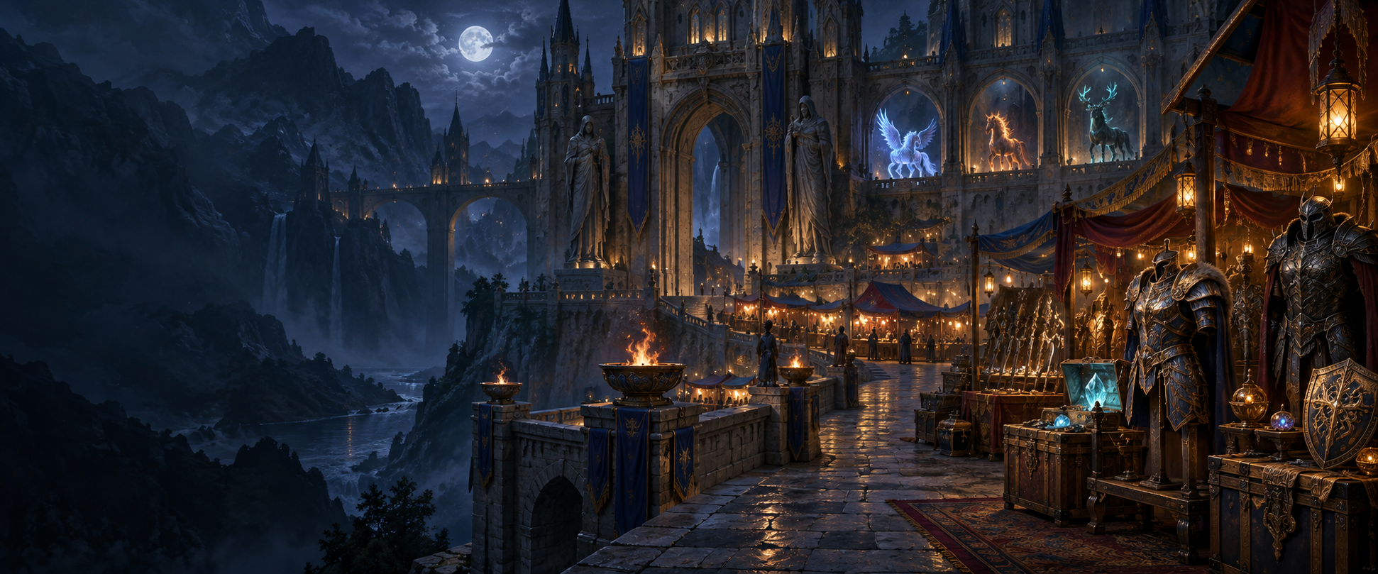 Moonlit fantasy citadel marketplace